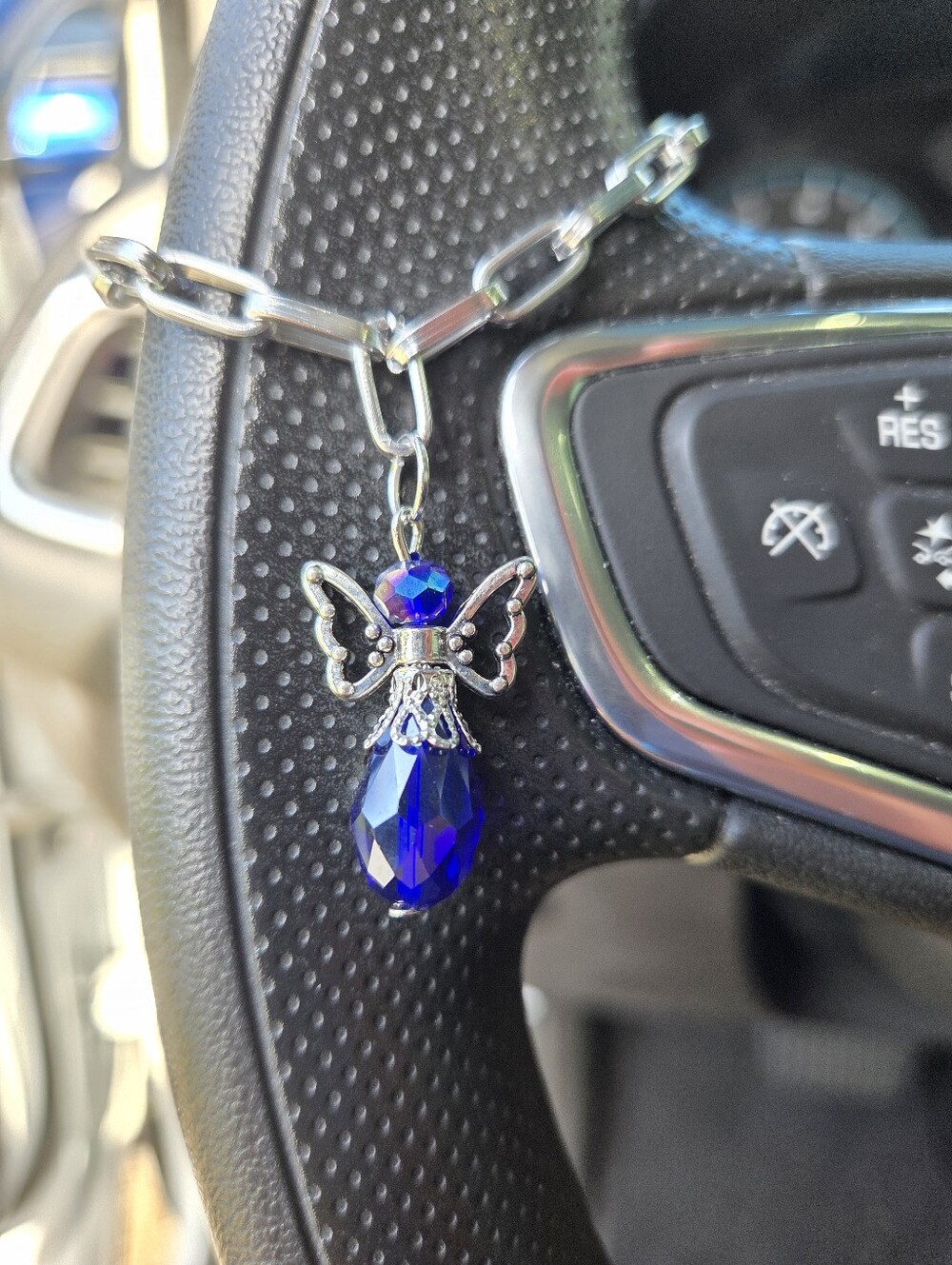 Hand Crafted "Road Angel" Blue Crystal Angel Steering Wheel Charm Mirror Charm